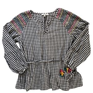 Madewell Gingham Blouse with Multicolor Embroidery